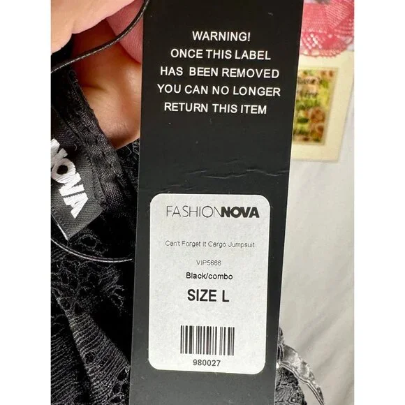 NWT Fashion Nova Lace and Cargo Jumpsuit Large - Picture 9 of 9